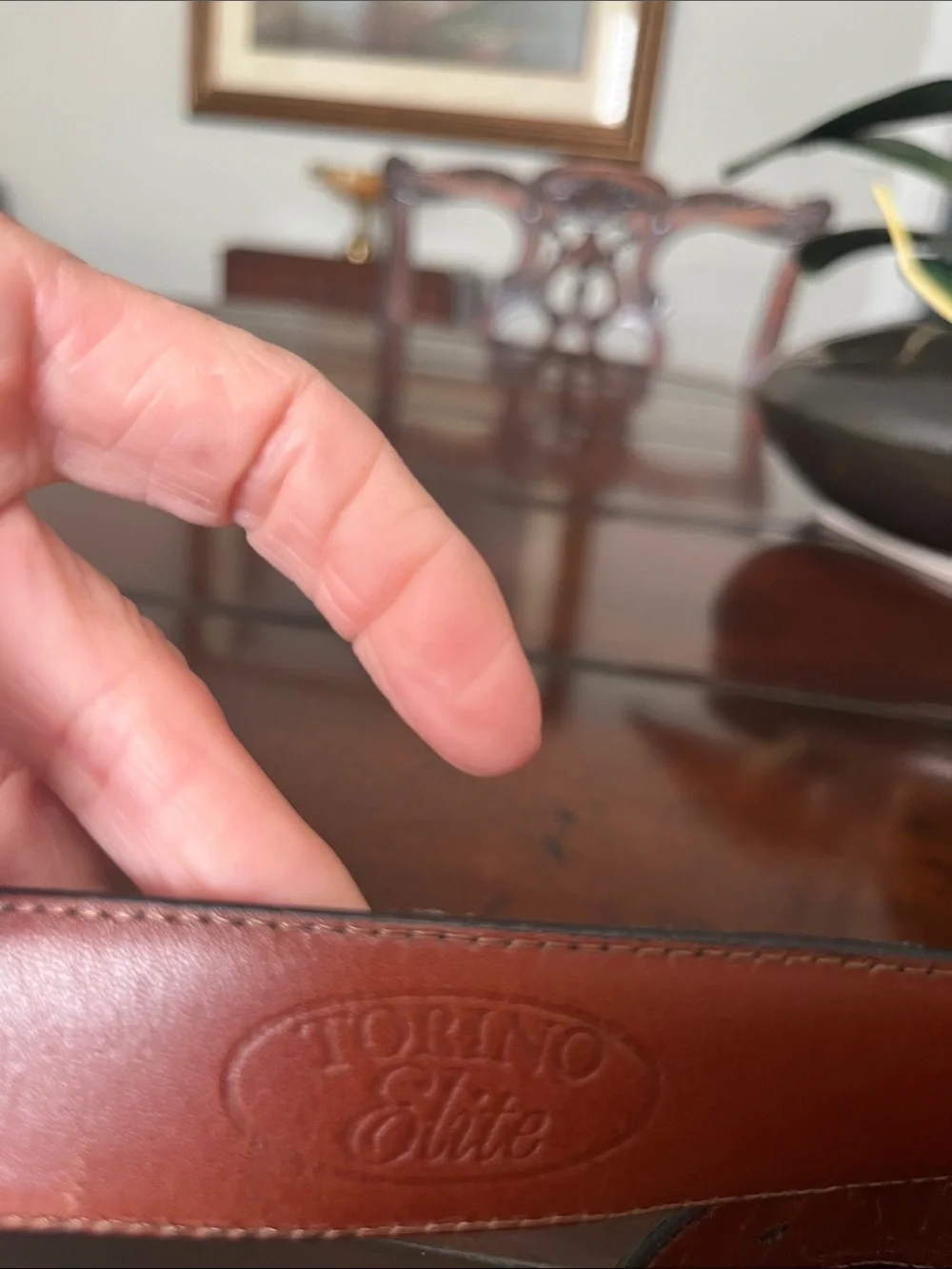 Men's Black Croc-Texture Leather Belt with Brown Interior